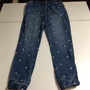 Disney Parks Mickey Mouse Womens Small Denim Jean Joggers Pants Elastic Waist
